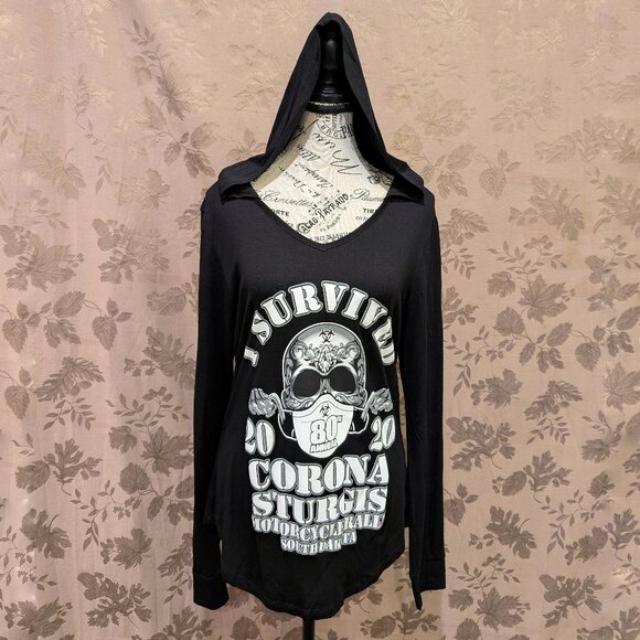 2020 80th Annual Sturgis Motorcycle Rally Hooded Long Sleeve, Size M, EUC! - Picture 1 of 9